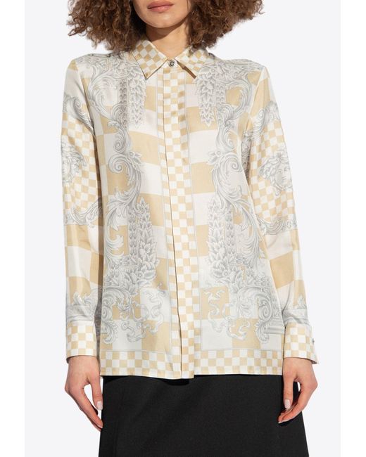 Versace Natural Checkerboard Silk Shirt