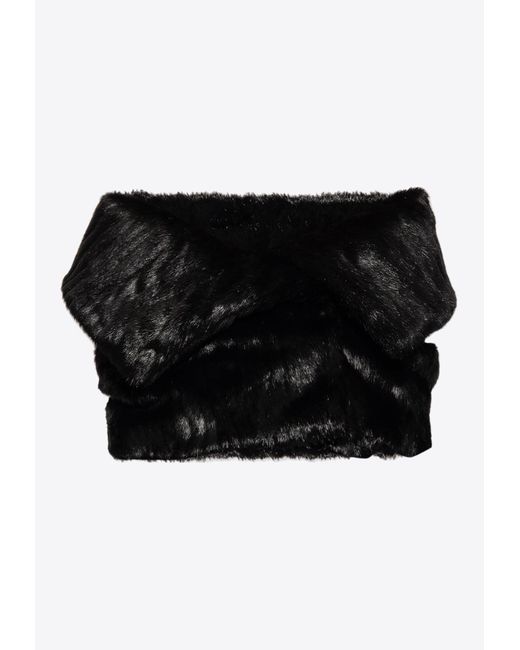 Versace Black Faux Fur Double-Breasted Cape