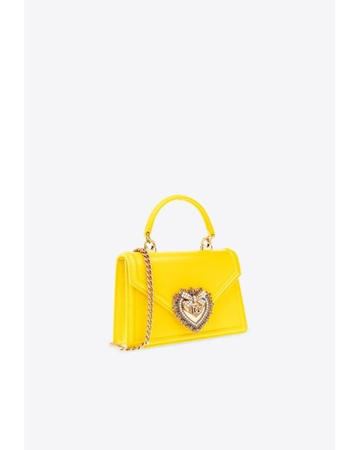 Dolce & Gabbana Yellow Small Devotion Leather Top Handle Bag