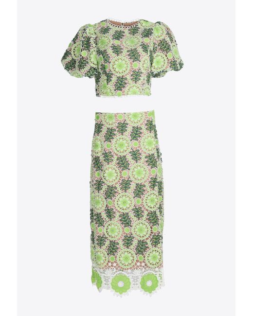 Elliatt Green Revival Embroidered Top And Skirt Set