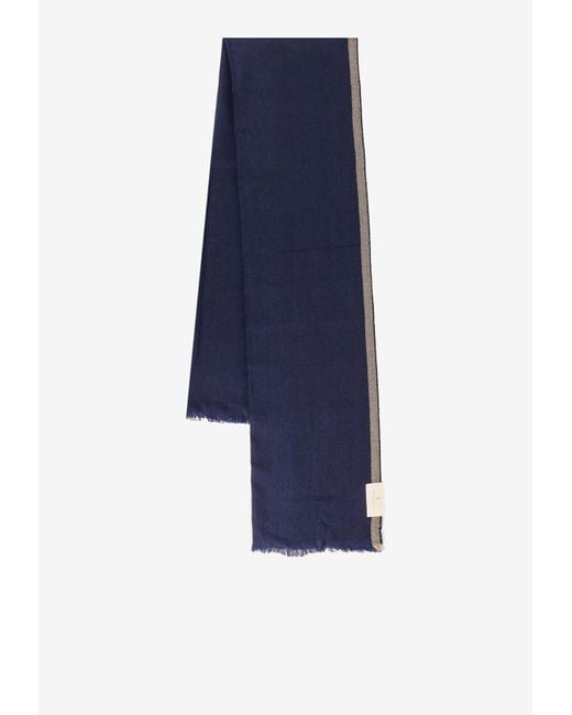 Brunello Cucinelli Blue Wool And Cashmere Scarf for men