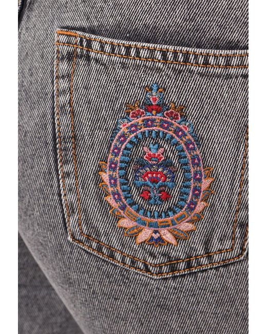 Etro Gray Embroidered Straight-Leg Jeans