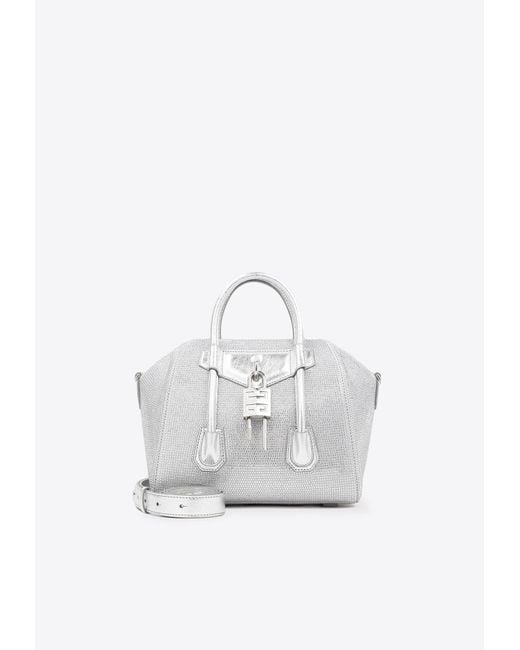 Givenchy White Crystal-embellished Antigona Lock Top Handle Bag