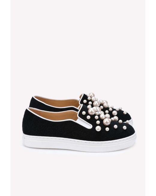 Charlotte Olympia Black Alex Pearl Embellished Sneakers