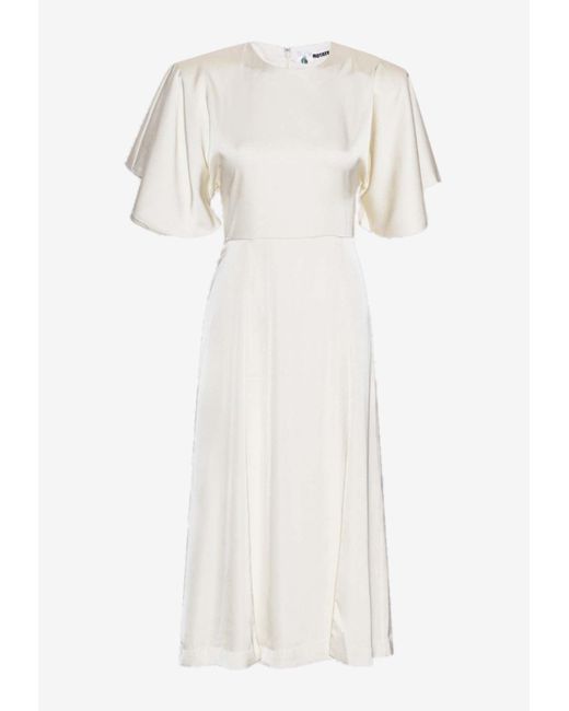 ROTATE BIRGER CHRISTENSEN White Short-Sleeved Satin Midi Dress