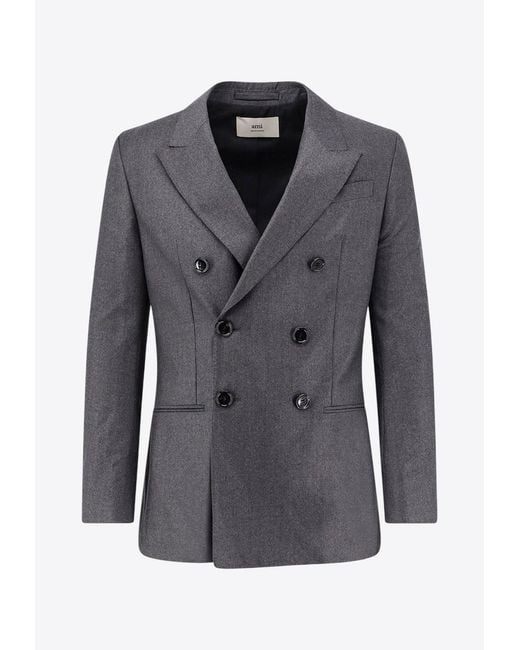 AMI Black Double-Breasted Buttoned Blazer for men