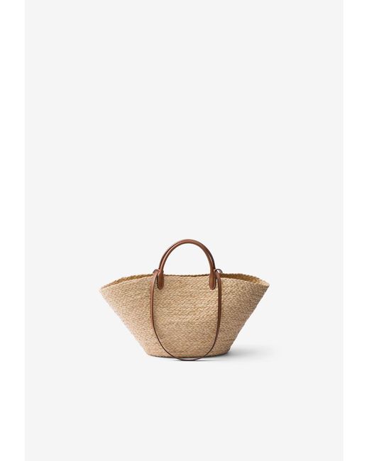 Prada Large Raffia And Leather Tote Bag in White | Lyst