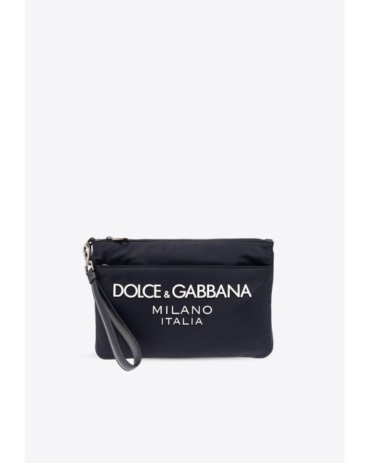 Dolce & Gabbana Blue Logo Print Pouch Bag for men