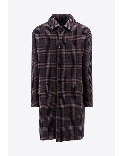 Etro Blue Single-Breasted Check Pattern Coat for men