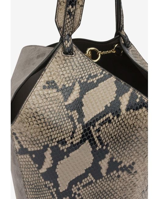 Khaite Natural Small Lotus Python Print Leather Shoulder Bag