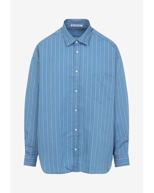 Acne Blue Long-Sleeved Striped Shirt for men