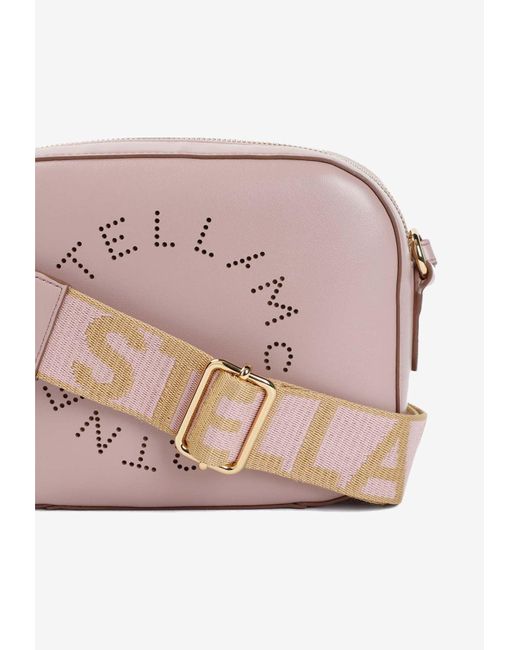 Stella McCartney Pink Mini Perforated Logo Camera Bag