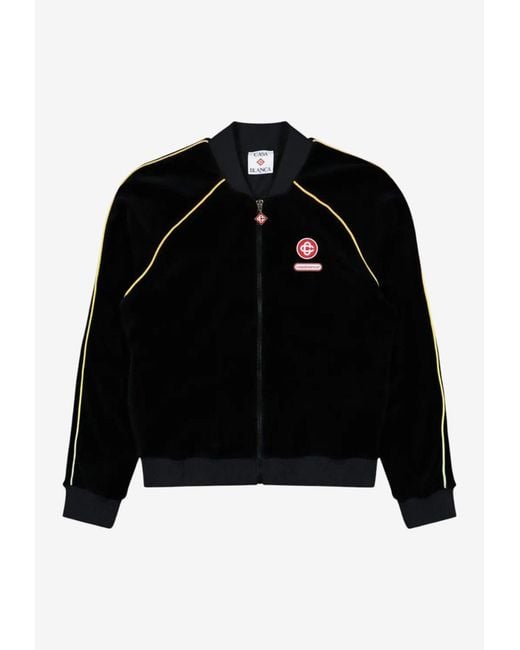 Casablanca Black Logo Patch Velvet Bomber Jacket for men