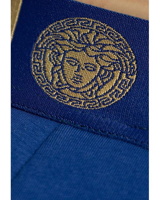 Versace Blue Greca Border Jockstrap With Medusa Head for men