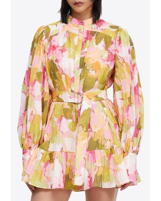 Acler Pink Abbeywood Belted Floral Shirt Dress