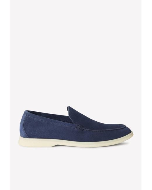 Loro Piana Blue Summer Walk Suede Loafers for men