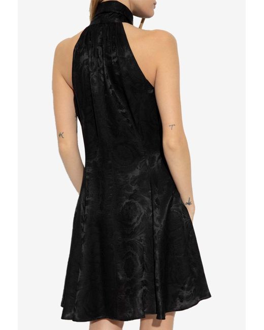 Versace Black Barocco Jacquard Satin Mini Dress