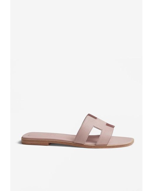 Hermès Pink Oran H Cut-out Sandals In Epsom Leather