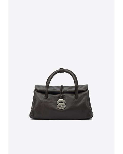 Zanellato Black Small Dotta Smooth Leather Top Handle Bag