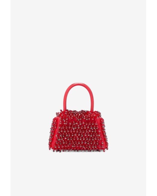 Self-Portrait Red Micro Crystal Bow Top Handle Bag