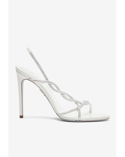 Rene Caovilla White Braid 105 Twisted Straps Sandals