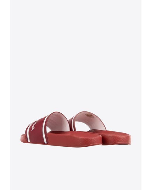 Dolce & Gabbana Red Crown Logo Leather Slides for men