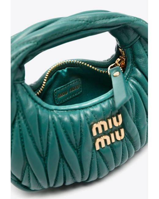 Miu Miu Green Micro Wander Quilted Leather Hobo Bag