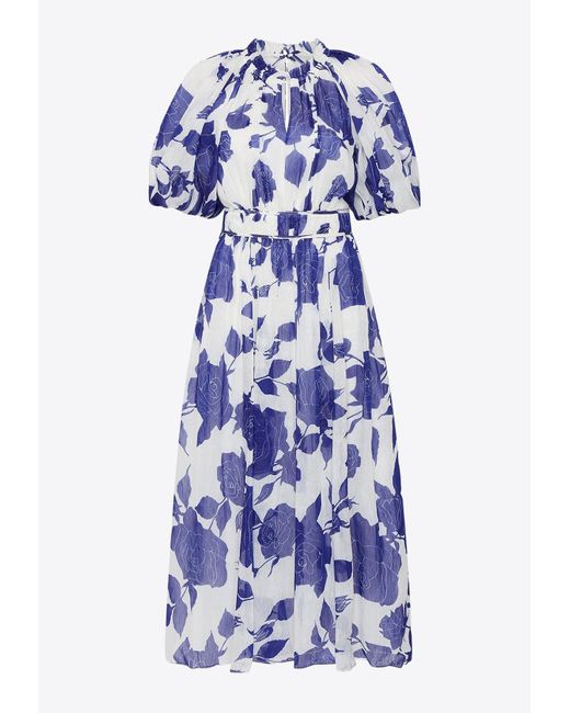 Aje. Blue Elysium Floral Print Midi Dress