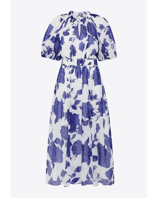 aje blue and white floral dress Behold Maxi Dress | Blue Hydrangea main image 0