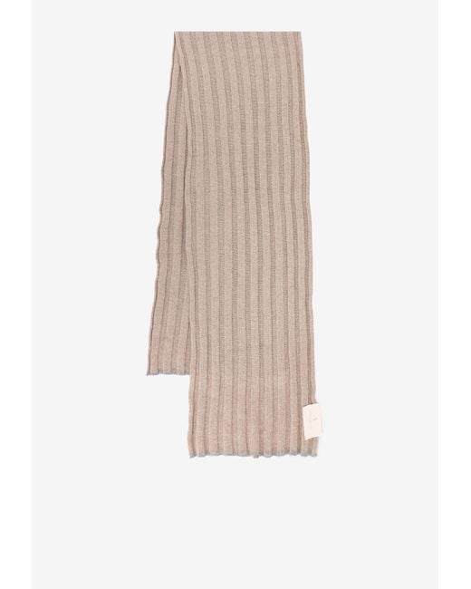 Brunello Cucinelli White Ribbed Cashmere Scarf for men
