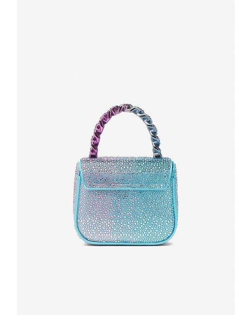 Versace Blue Mini La Medusa Crystal Embellished Top Handle Bag