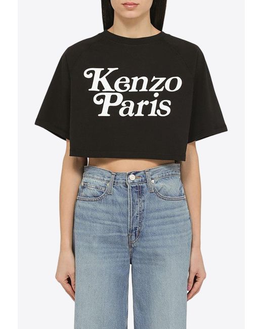 KENZO Black Logo Print Cropped T-Shirt