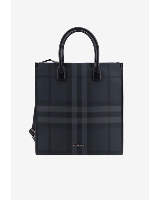 Burberry Blue Danny Checked Tote Bag for men