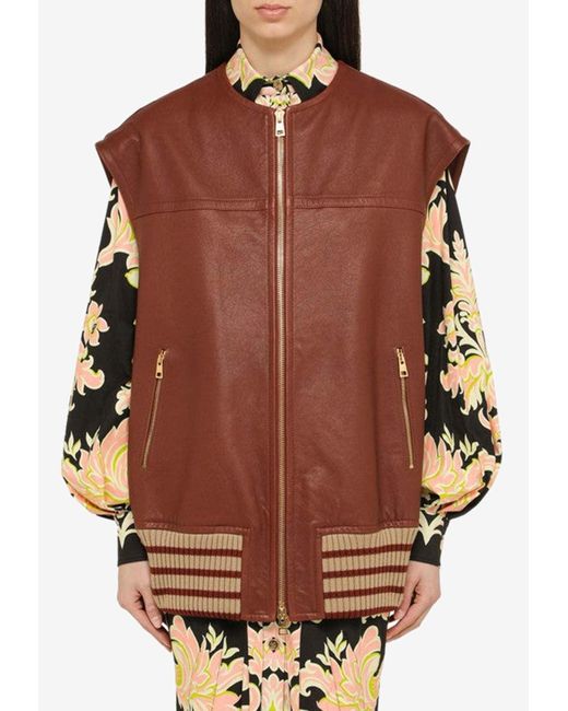 Etro Brown Oversized Leather Waistcoat