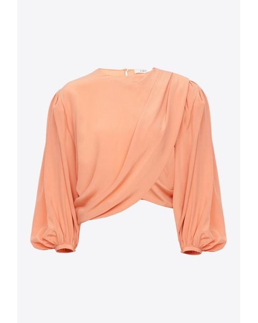 Chloé Blue Draped Silk Cropped Top
