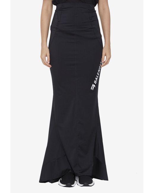 Balenciaga Sporty B Logo Mermaid Maxi Skirt in Black Lyst