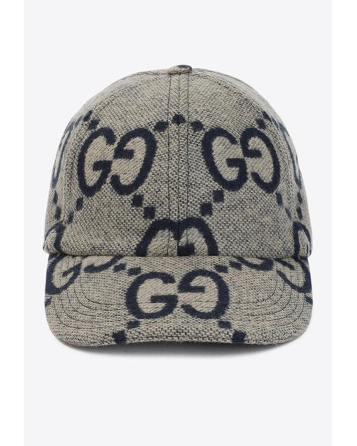 Gucci Gray Jumbo GG Monogram Wool Baseball Cap for men