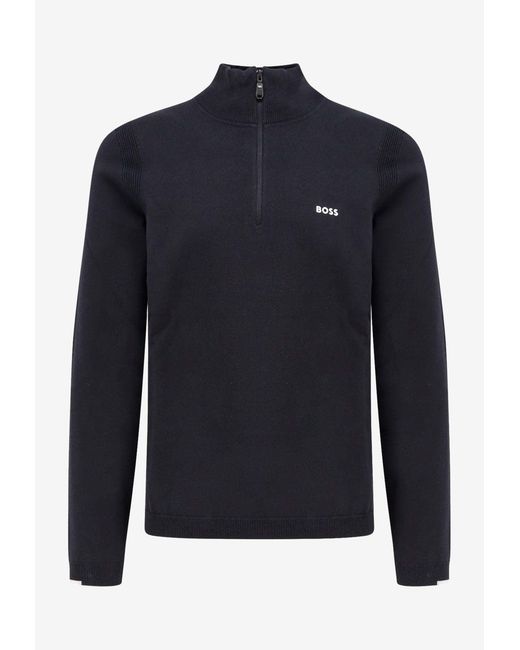 Boss Blue High-Neck Logo Sweater for men