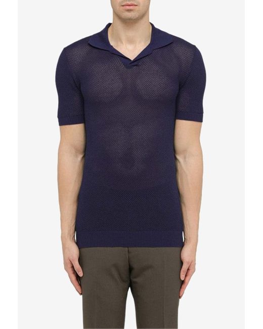 Tagliatore Blue Knitted Polo T-Shirt for men