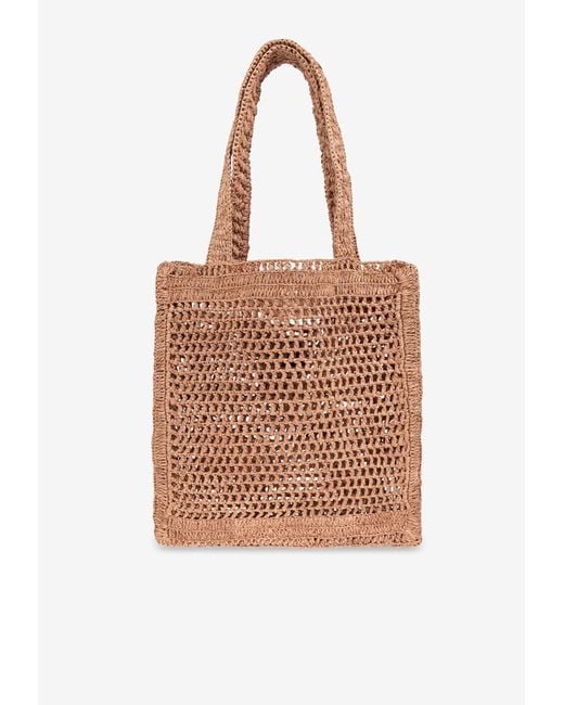 Chloé Brown Summer Banana Crochet Raffia Tote Bag
