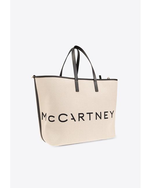 Stella McCartney Natural Logo Print Canvas Tote Bag