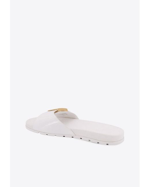 Tory Burch White Leather Buckle Slides