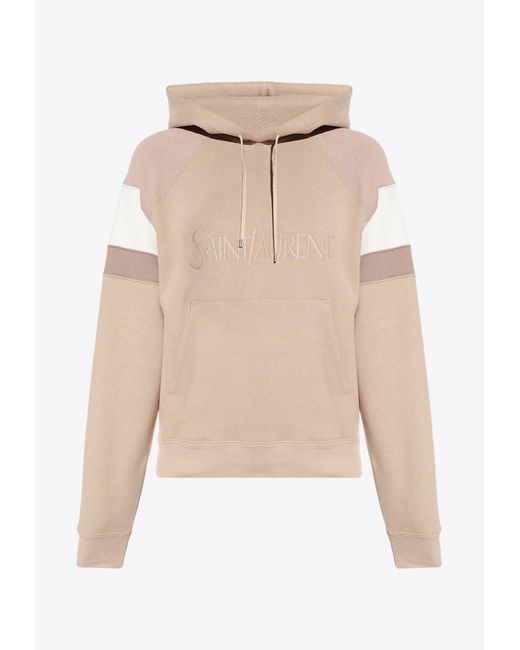 Saint Laurent Logo Embroidered Hoodie in Natural | Lyst