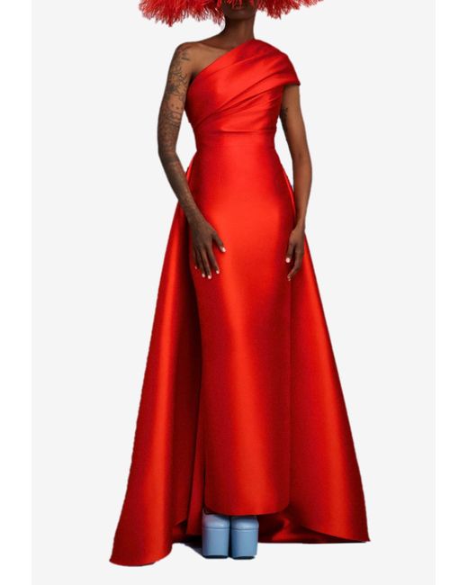 Solace London Red Alba One-shoulder Maxi Dress
