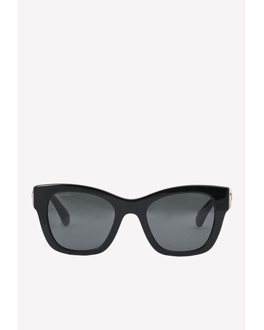 Chanel Gray Classic Square Sunglasses With Charms