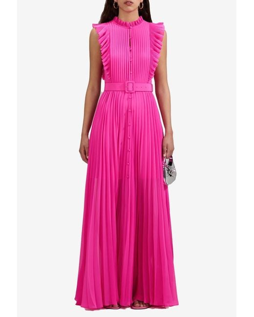 SelfPortrait Chiffon Sleeveless Ruffled Maxi Dress in Pink Lyst