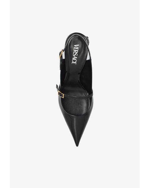 Versace White Bright 70 Crystal Patent Leather Slingback Pumps