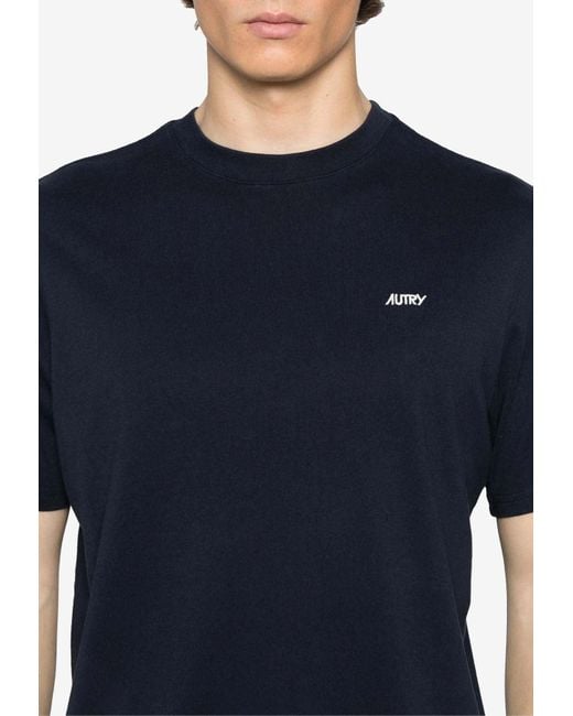 Autry Men's Blue Embroidered Logo T-Shirt