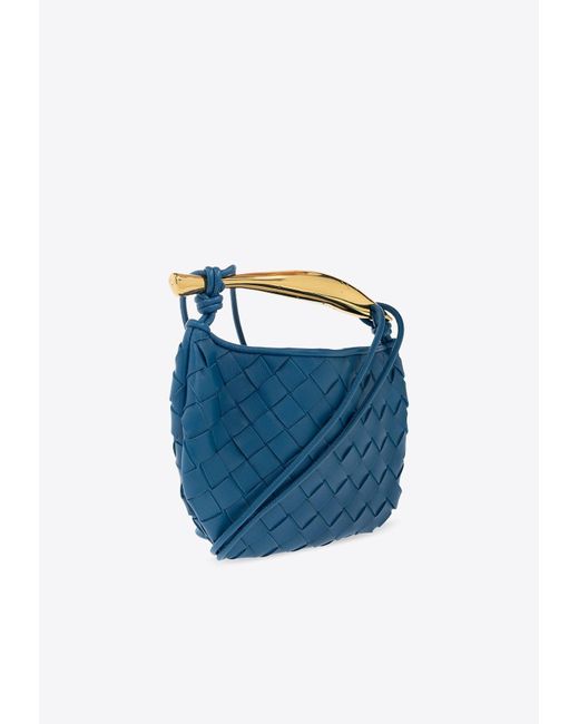 Bottega Veneta Blue Mini Sardine Intrecciato Leather Shoulder Bag