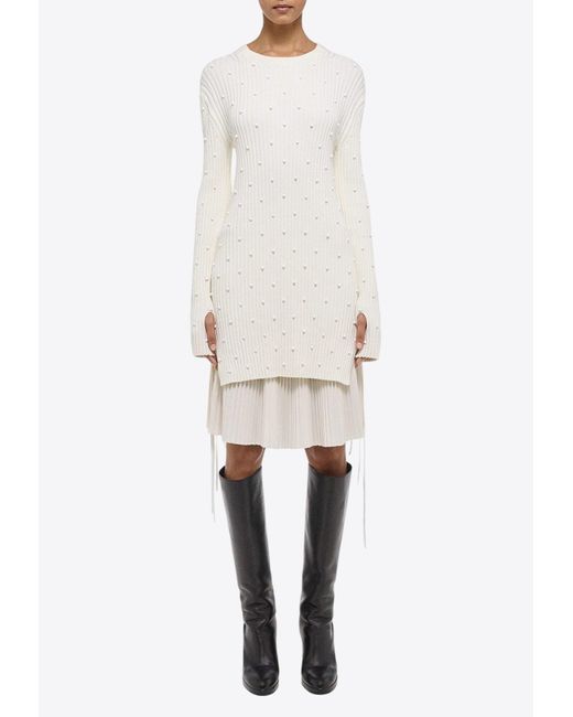 Helmut Lang White Bead Embroidered Sweater Dress